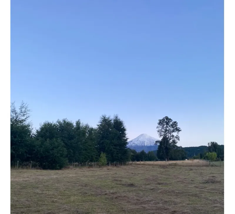 El terreno de 5.000 m² con el volcán Villarrica al fondo